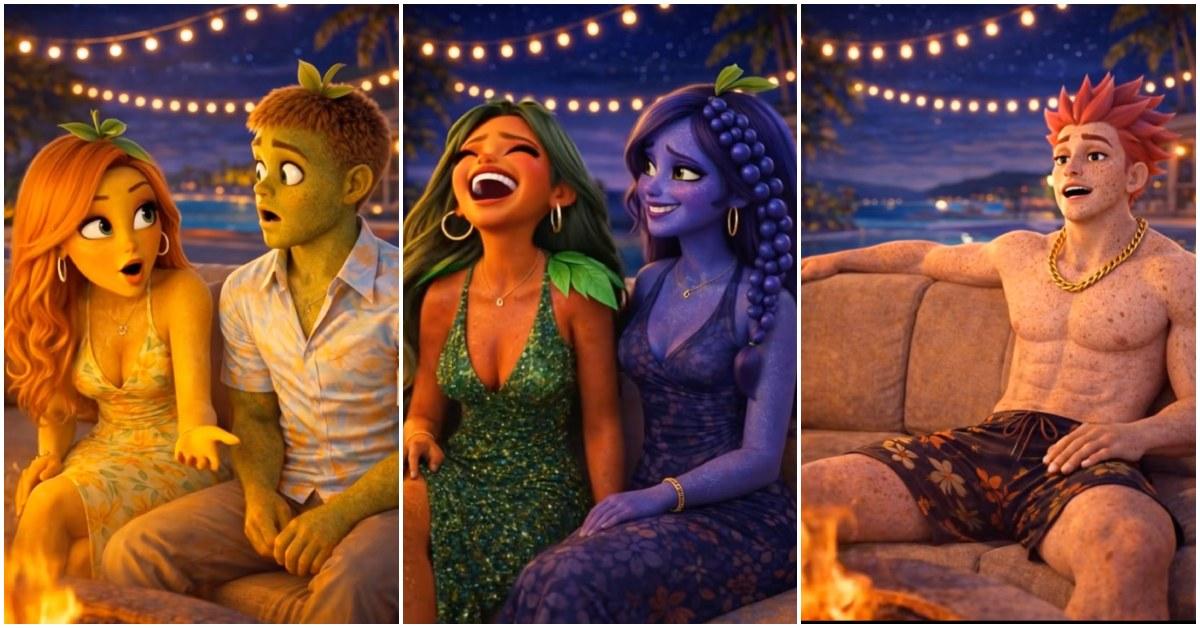 Characters from 'Fruit Love Island' on TikTok.