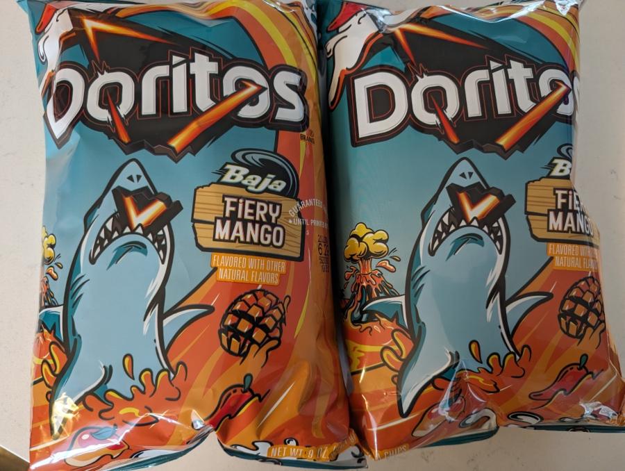 Two bags of Doritos Baja Fiery Mango