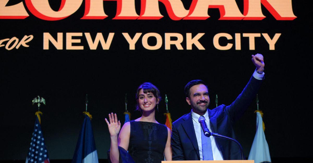 Zohran Mamdani and his wife at his election night rally.