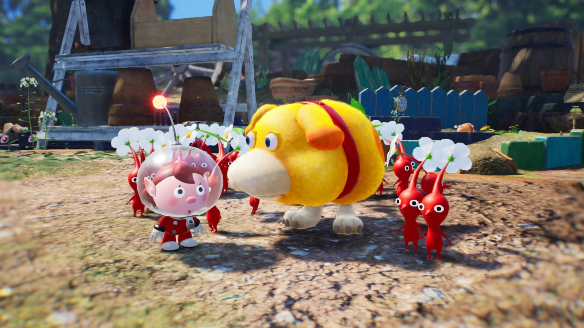 Oatchi and a squad of Pikmin in 'Pikmin 4'