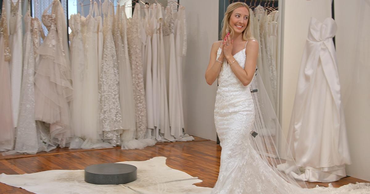 Chelsea trying on wedding dresses in Season 4 of 'Love Is Blind'