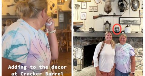 woman on tiktok sneakily adds decor cracker barrel fireplace mantel