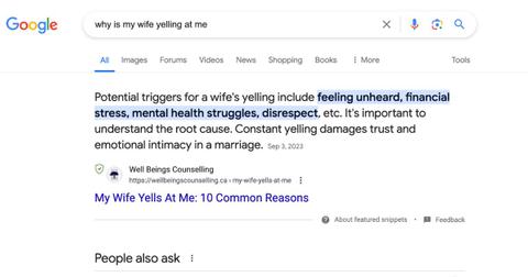 Google search results for 'Why is my wife yelling at me'