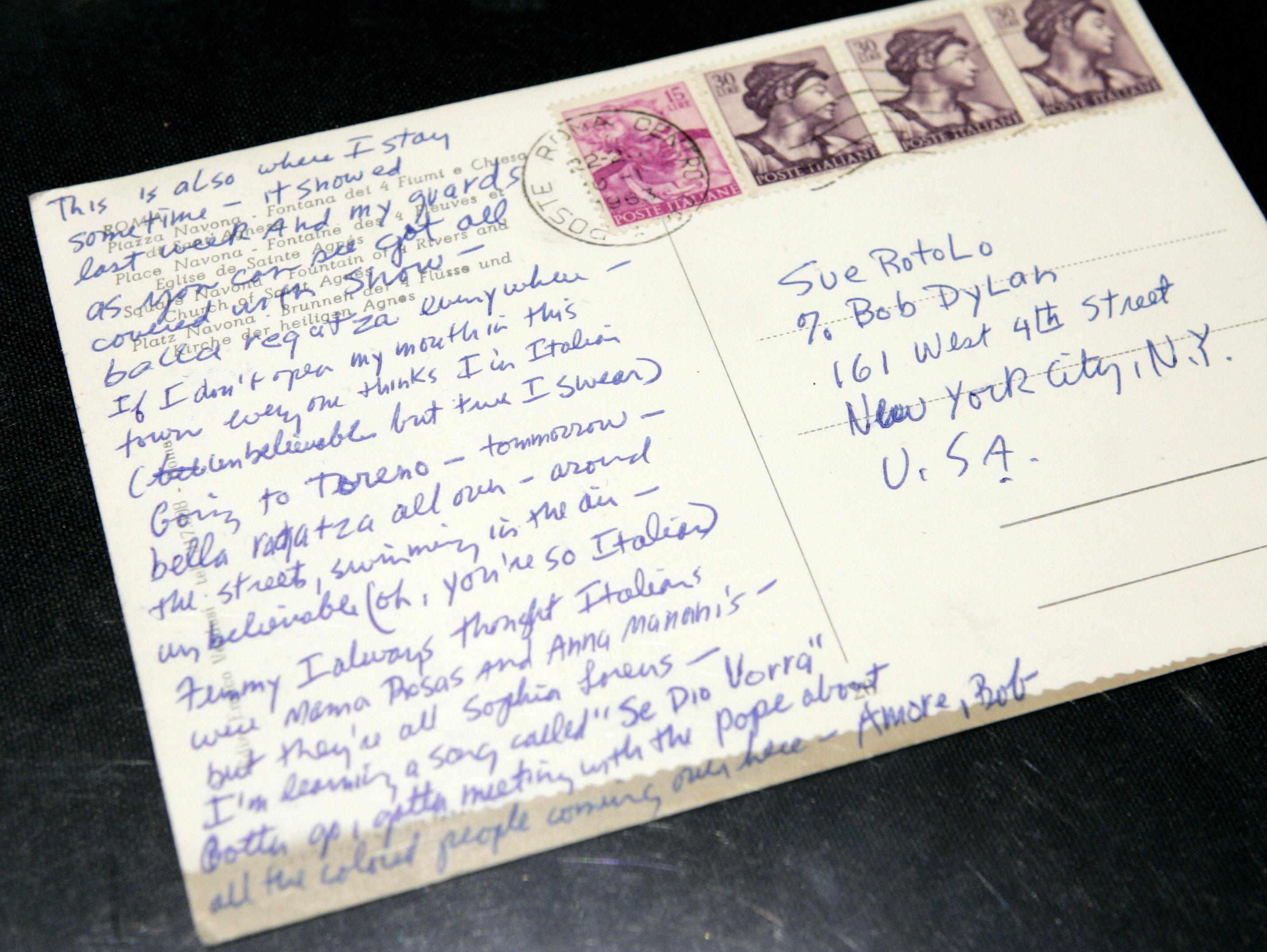 Postcard from Bob Dylan to Suze Rotolo