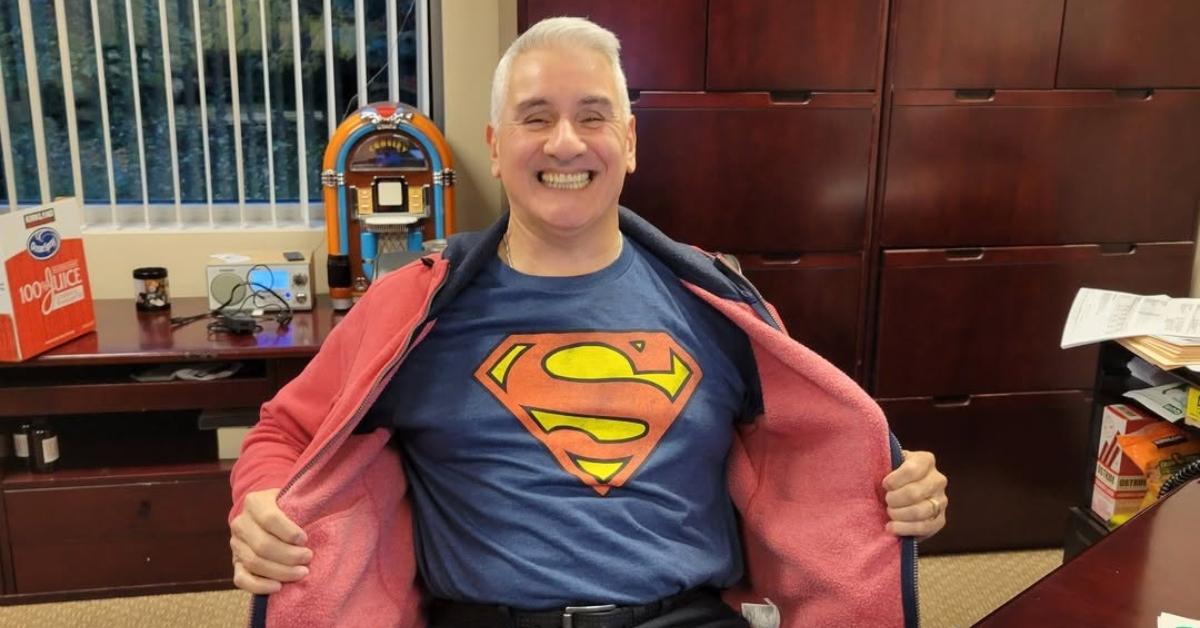 Nick Fuentes's dad in his office on Halloween.