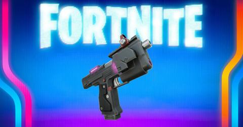 The Lock-On Pistol from Fortnite displayed in front a stylized background.