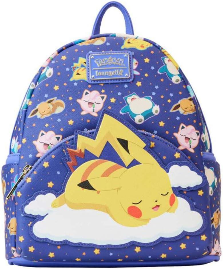 a loungefly backpack covered in sleeping pokemon