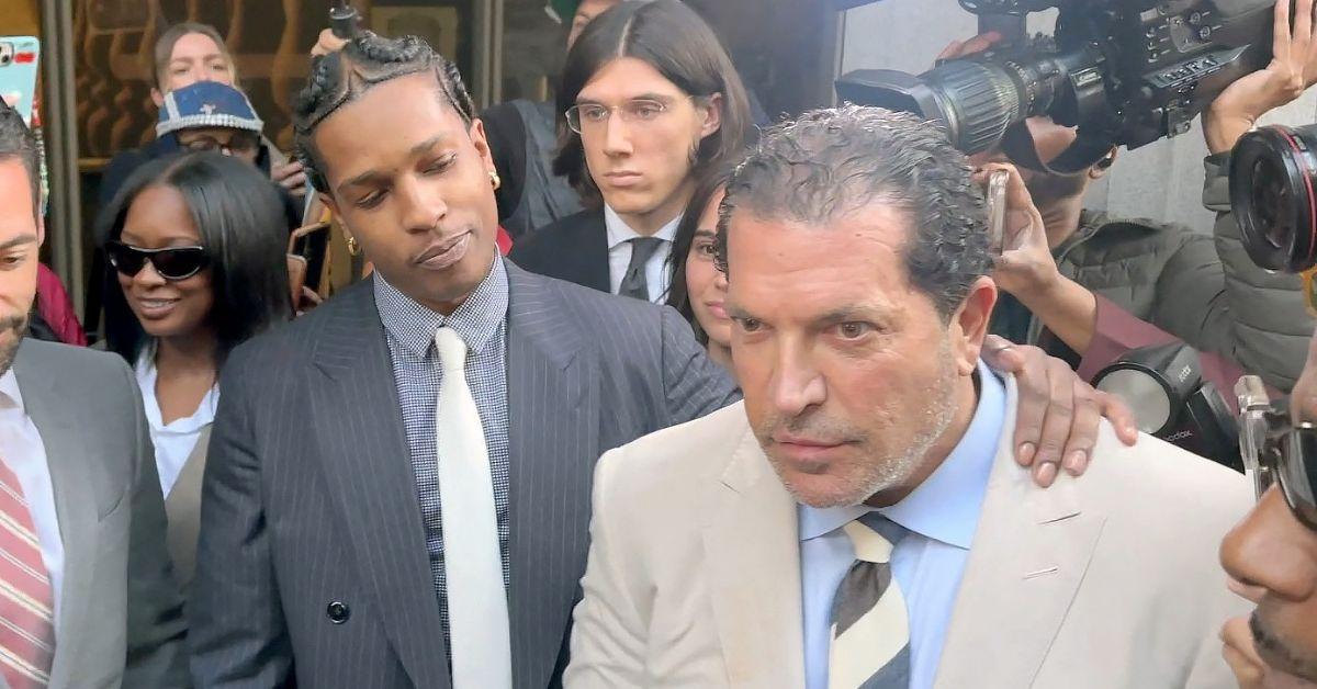 Joe Tacopina and A$AP Rocky outside the courthouse. 