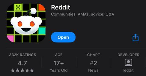 The Reddit icon logo on the Apple App Store.