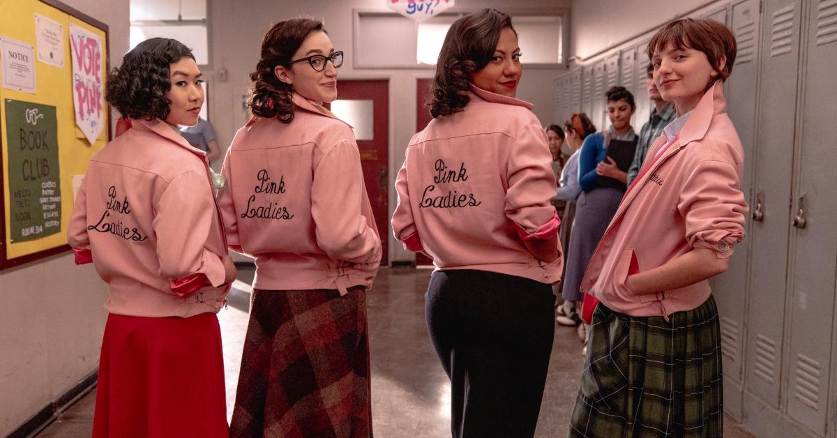 (L-R) Tricia Fukuhara as Nancy Nakagawa, Marisa Davila as Jane Facciano, Cheyenne Isabel Wells as Olivia Valdovinos, and Ari Notartomaso as Cynthia Zdunowski in 'Grease: Rise of the Pink Ladies'
