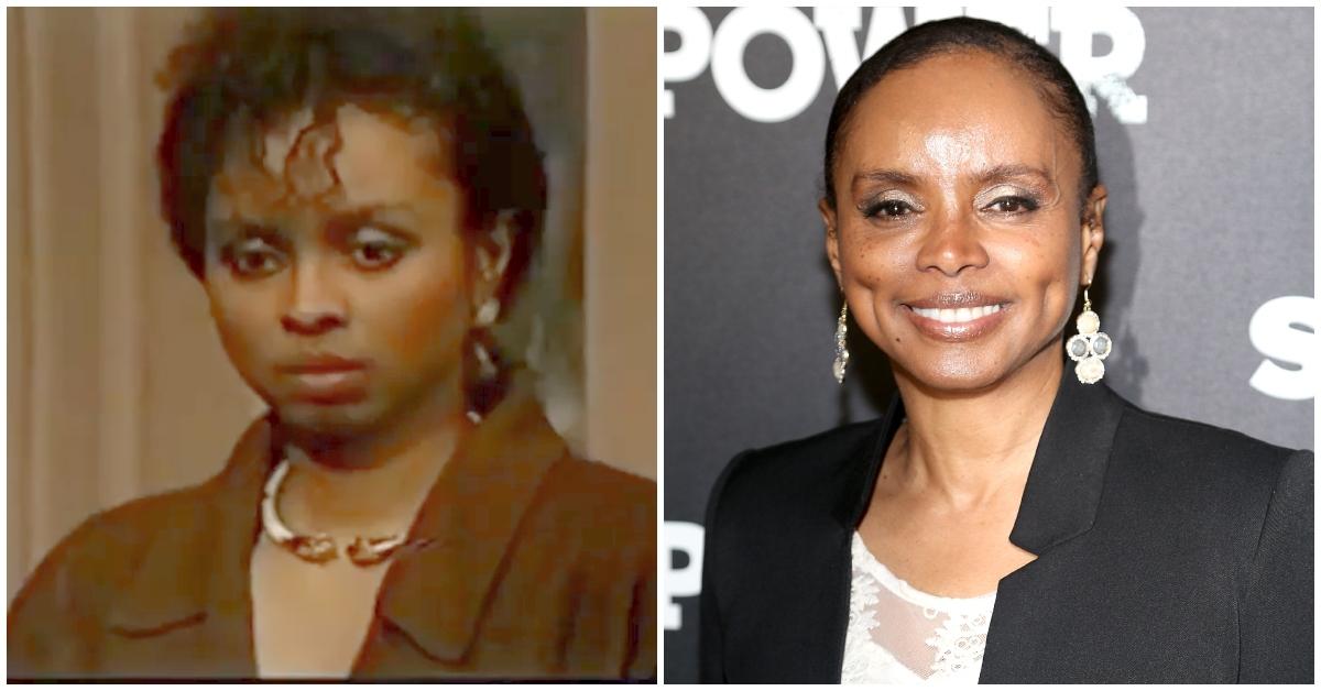 (l-r): Debbi Morgan as Angie Hubbard frowning in 'All My Children,'/Debbi Morgan on the red carpet