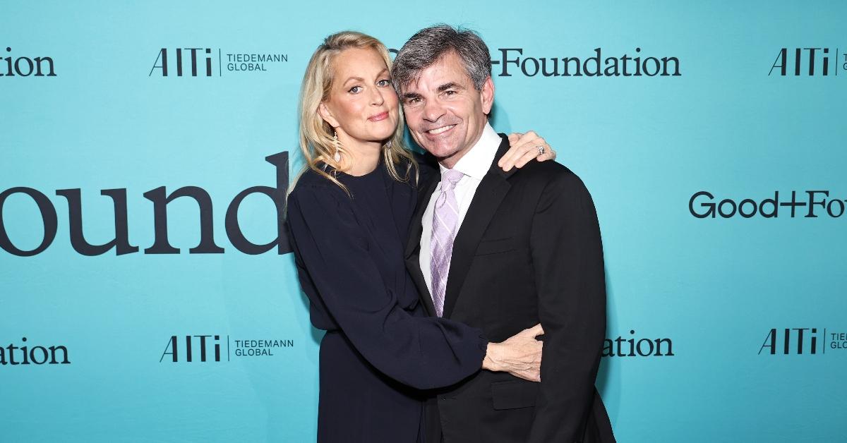 George Stephanopoulos gets a hug from wife Ali Wentworth at the 2023 Good+Foundation "A Very Good+ Night of Comedy" Benefit