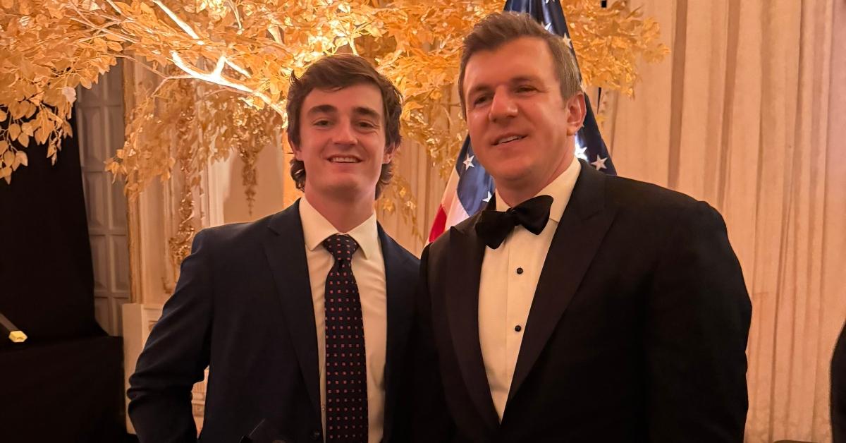 Nick Shirley and journalist James O'Keefe at a formal event together in November 2025.