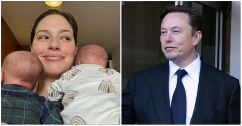 ashley graham holding her two babies and elon musk