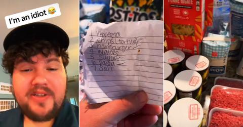 A man misunderstands grocery list from wife