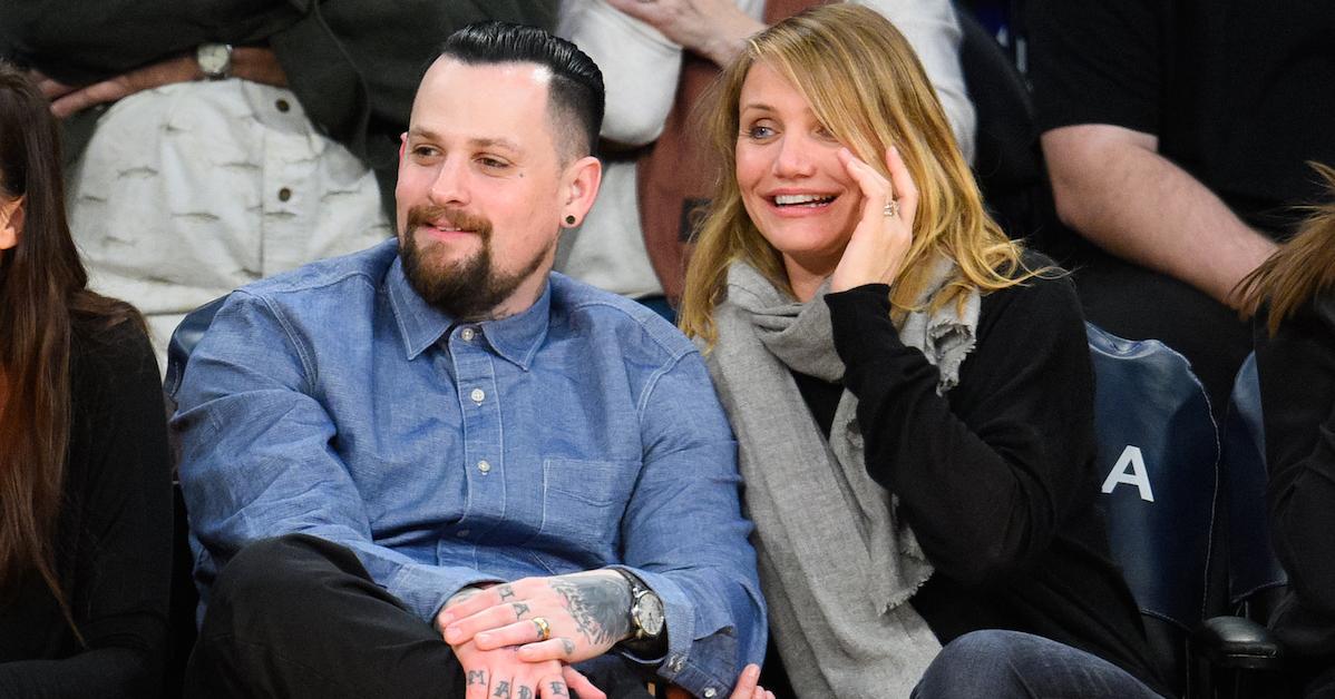 Benji Madden and Cameron Diaz attend a basketball game at Staples Center on Jan. 27, 2015