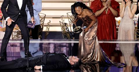 Quinta Brunson and Jimmy Kimmel at the Emmys