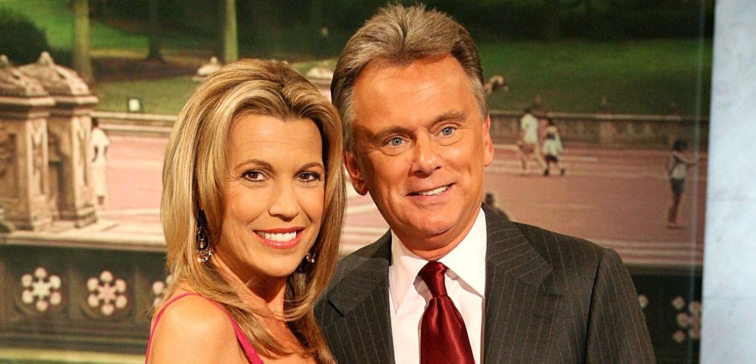 Vanna White and Pat Sajak pose for photos during a taping of "Wheel Of Fortune Celebrity Week"