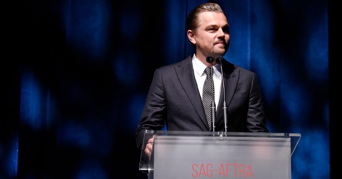 Leonardo DiCaprio speaks onstage during SAG-AFTRA Foundation's 4th Annual Patron of the Artists Awards in 2019.