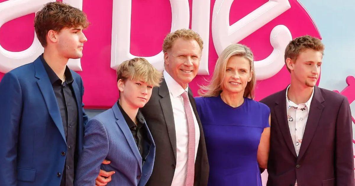 Will Ferrell and his wife with their three sons, Magnus, Mattias and Axel, at the 'Barbie' premiere.