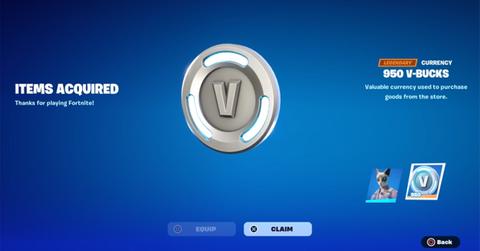 A player receives 950 V-Bucks for free in 'Fortnite'