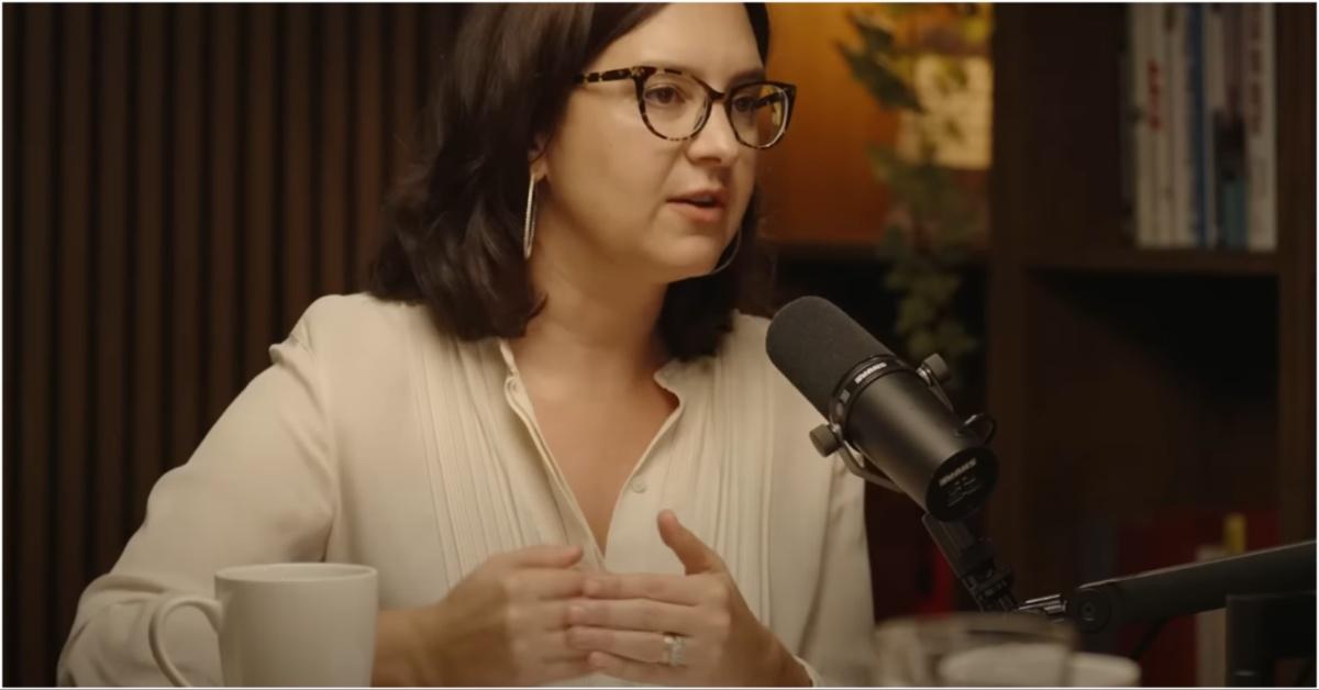 Bari Weiss talking during a podcast
