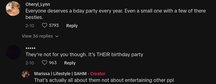 mom not throwing birthday parties