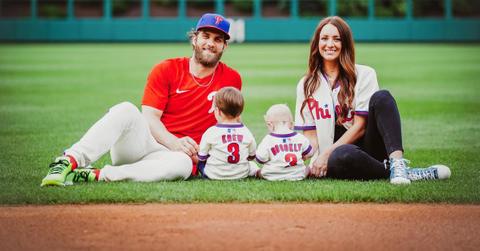 (l-r): Bryce Harper, his two children, and his wife