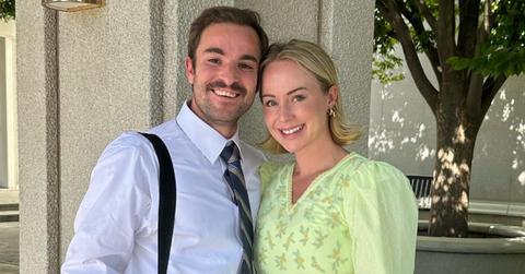 Whitney Leavitt and her husband, Conner, pose outside Mount Timpanogos Utah Temple.