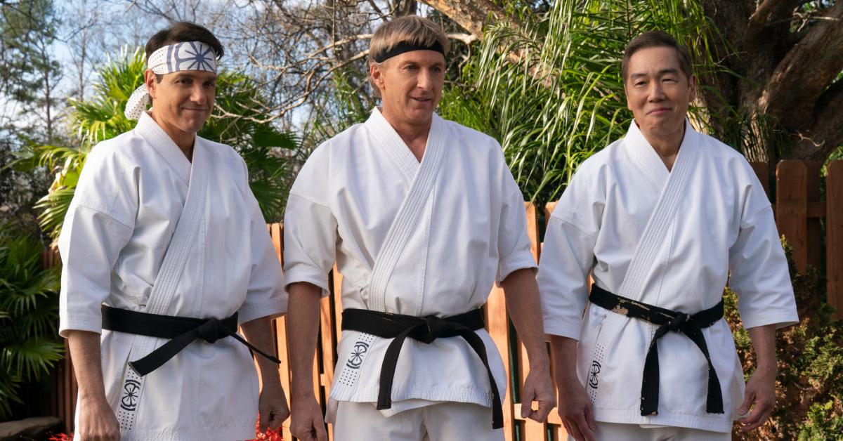 (L-R) Ralph Macchio as Daniel LaRusso, William Zabka as Johnny Lawrence, and Yuji Okumoto as Chozen in Season 6 of 'Cobra Kai.'