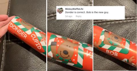 wrapping paper featuring reindeer named donder and bob