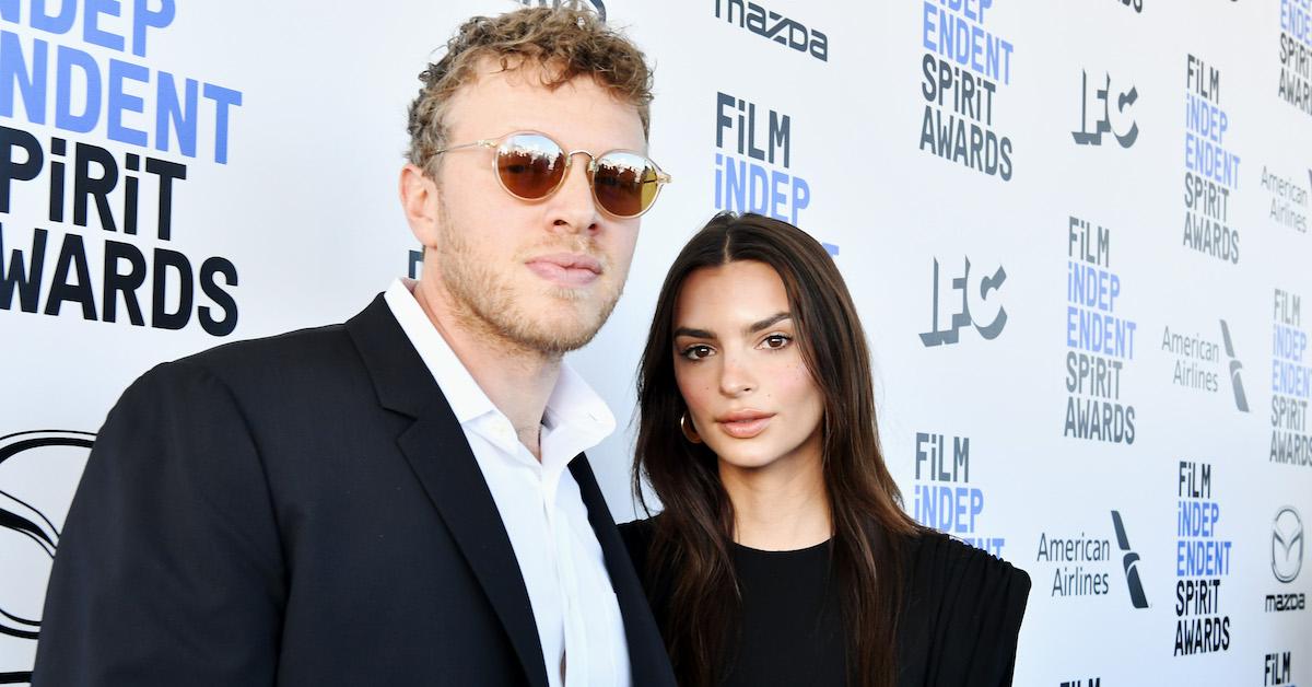 Sebastian Bear-McClard and Emily Ratajkowski at a red carpet event.