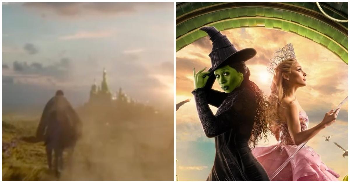 (l-r): Someone riding a horse on 'Wicked; 'Wicked' movie poster