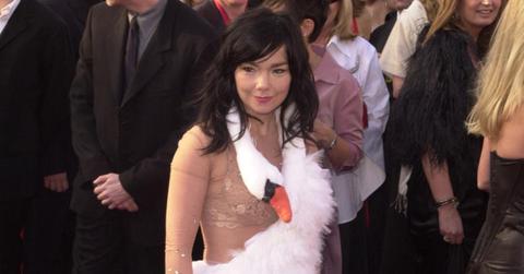 Bjork wearing a swan dress at the Oscars.