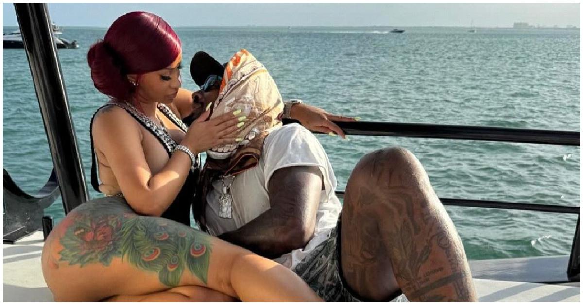 (l-r): Cardi B and Stefon Diggs on a yacht.