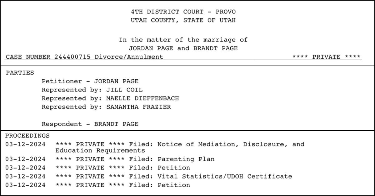 Jordan Page's divorce court documents