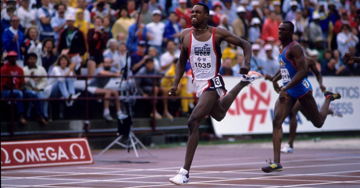 Butch Reynolds in action during Men's 400M at IU Michael A. Carroll Track & Soccer Stadium in July 1988