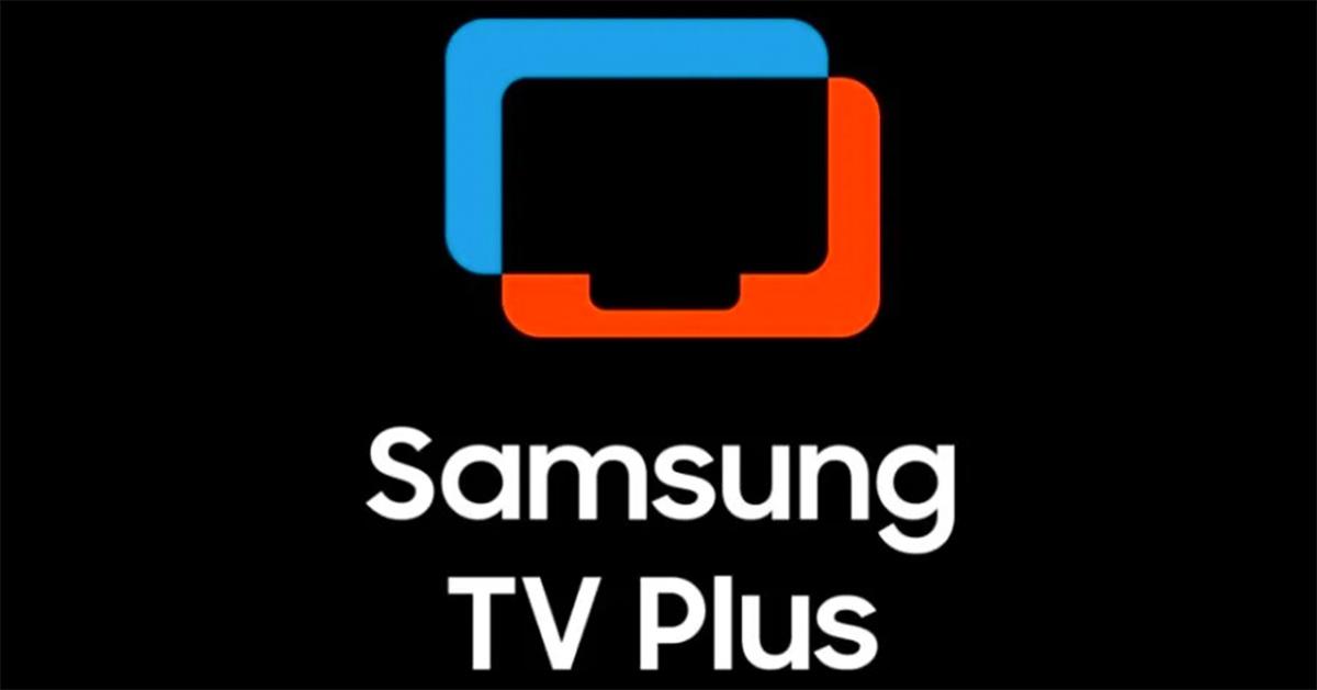 Samsung TV Plus logo on a black background. 