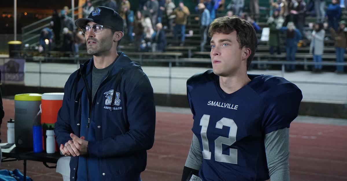 Tyler Hoechlin as Clark Kent/Superman and Jordan Elsass as Jonathan Kent in 'Superman & Lois.'