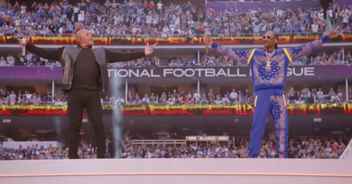 Dr. Dre and Snoop Dogg perform at the Super Bowl LVI Halftime Show