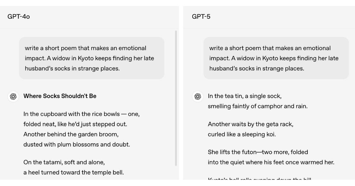 A comparison between GPT-4 and GPT-5. 