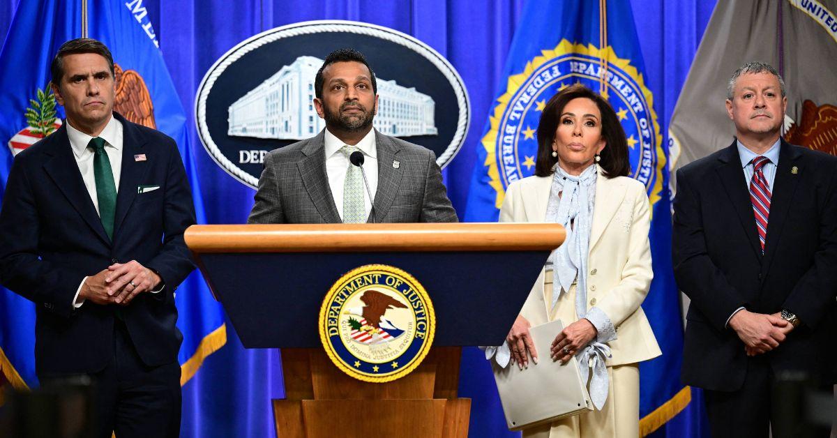 Kash Patel speaking at a press conference. 