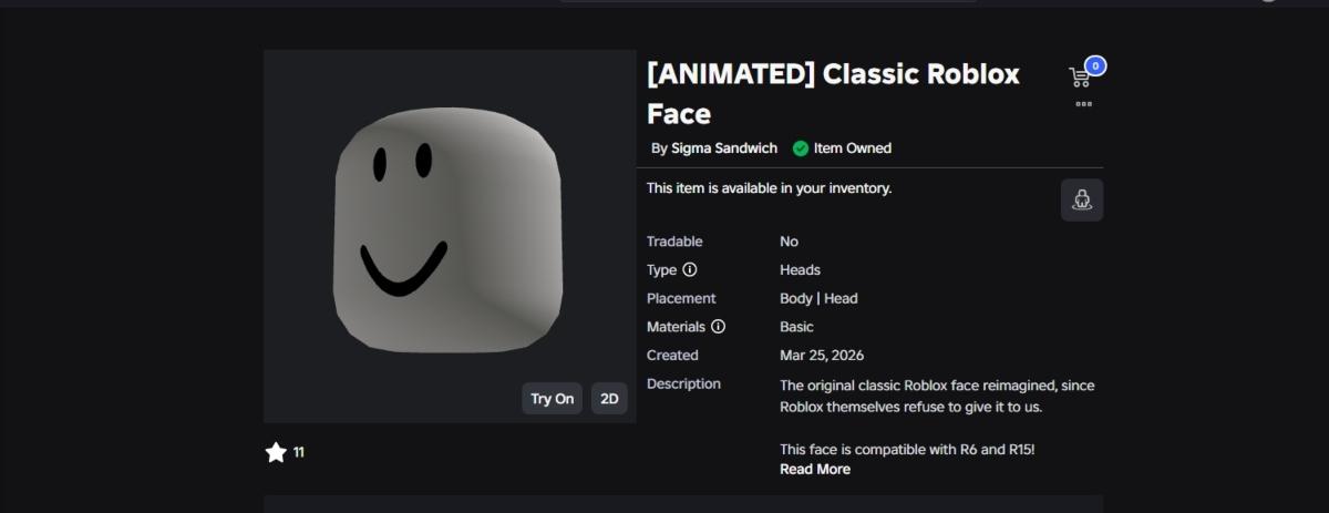 A screenshot of a user-created head in Roblox.
