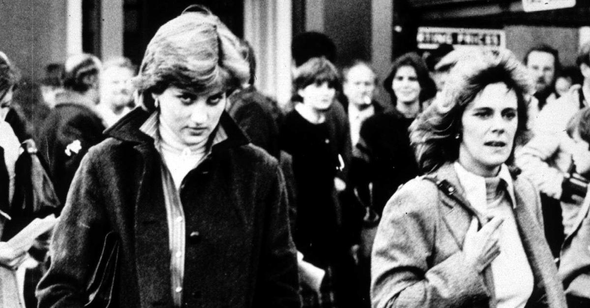 Lady Diana Spencer and Camilla Parker-Bowles at Ludlow Races where Prince Charles is competing, 1980