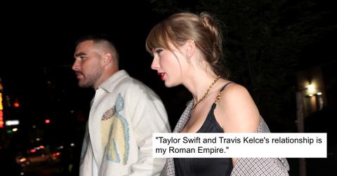 Travis Kelce and Taylor Swift attend CATCH Steak on October 14, 2023 in New York City.