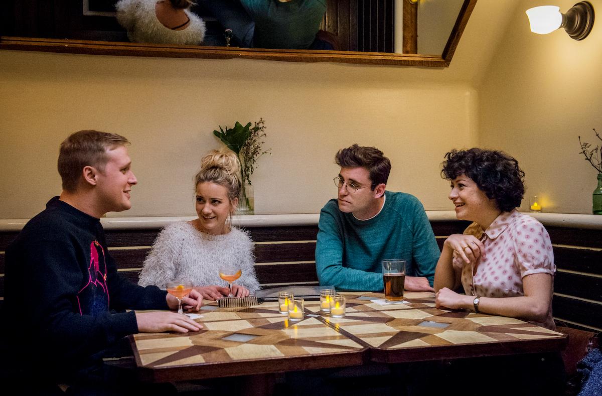 John Early, Meredith Hagner, John Reynolds, & Alia Shawkat in 'Search Party' Season 1