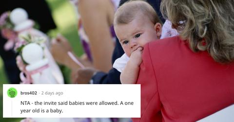 A woman reveals she brought her baby to a wedding, even though she was asked to leave him at home.