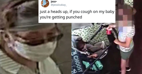 coughing woman baby cover caught