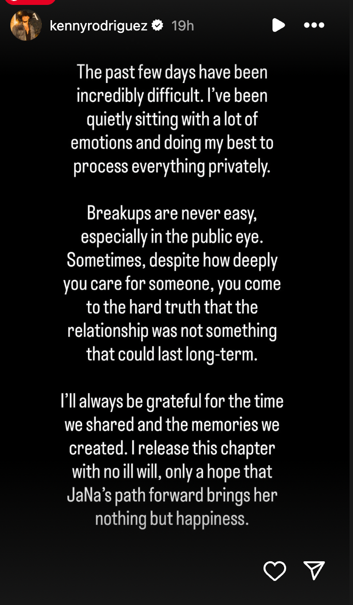 Kenny Rodriguez addressing JaNa Craig's breakup