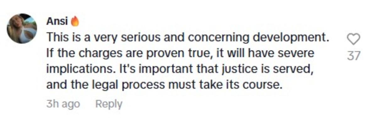 A TikTok user comments on the charges against David Coote